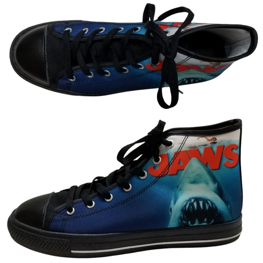 CUSTOM SHOES JAWS Hi-Top Unisex Sneakers Mens Size 6.5 Womens Size 8 Blue Black